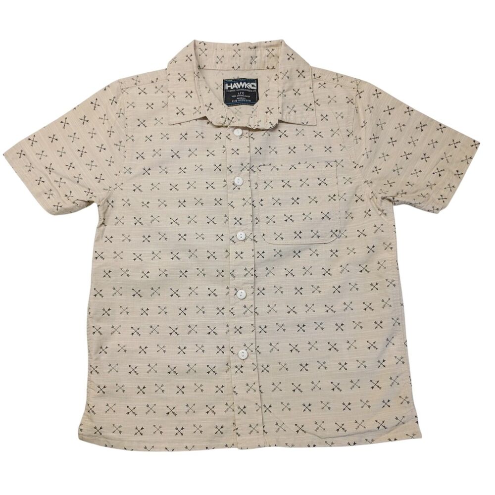 Tony Hawk Boys Graphic Shirt Short Sleeve Sz 7 Button Down Collar Beige